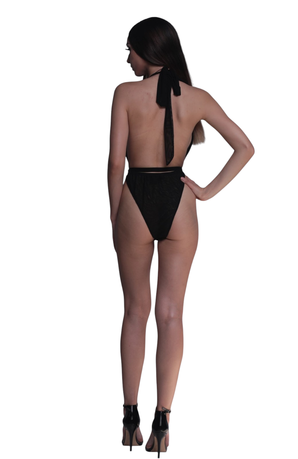 Black Lola Plunge Mesh Teddy
