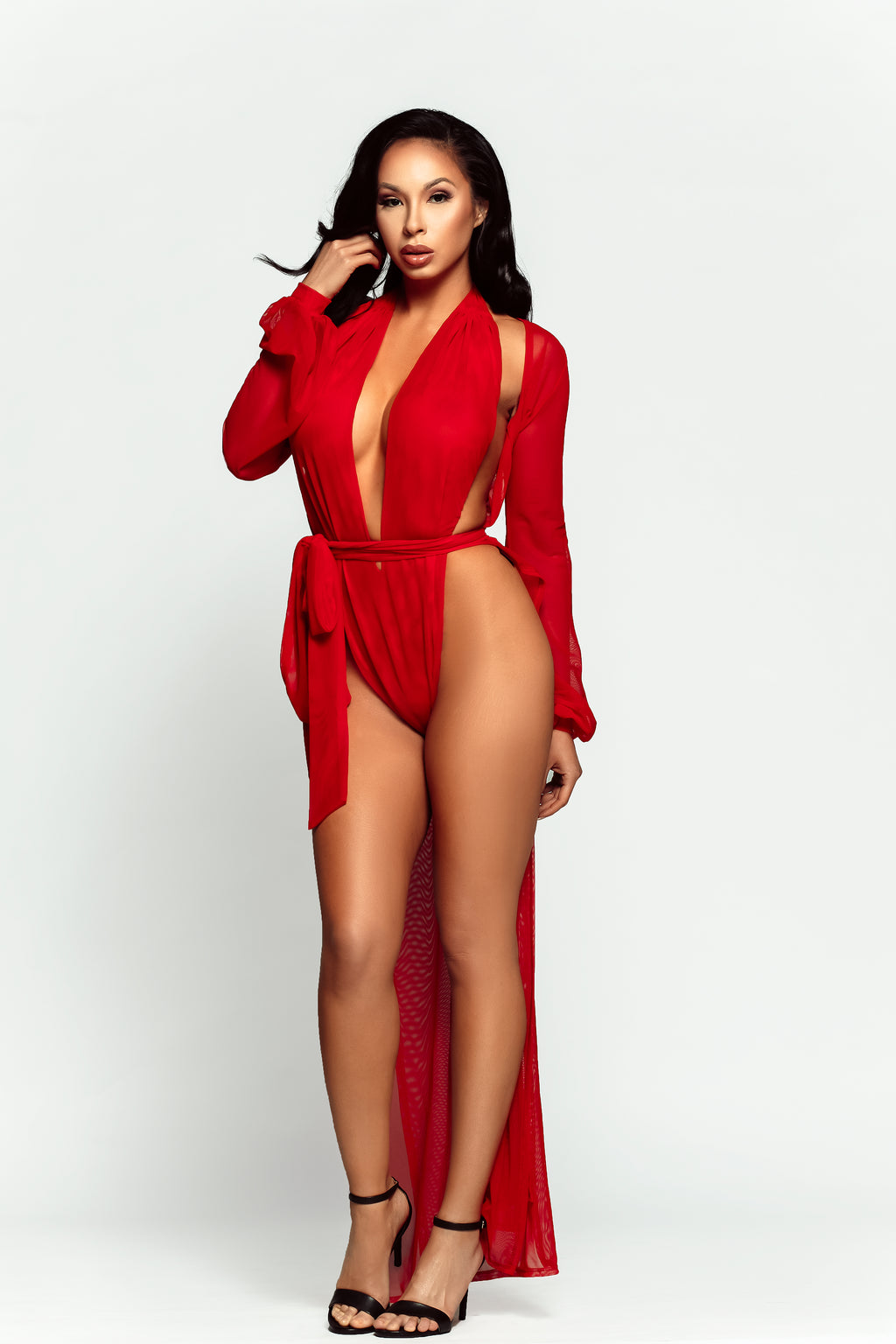 Red Damita Slit Wrap Robe