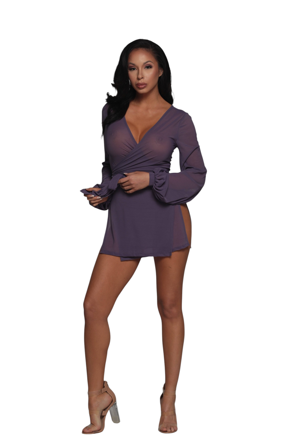 Aubergine Damita Demi Slit Wrap Robe