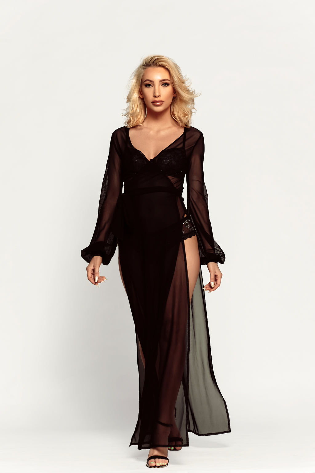 Black Damita Slit Wrap Robe